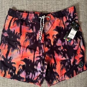Maui and Sons Tie-Dye Palm Swim Trunks - Orange & Purple